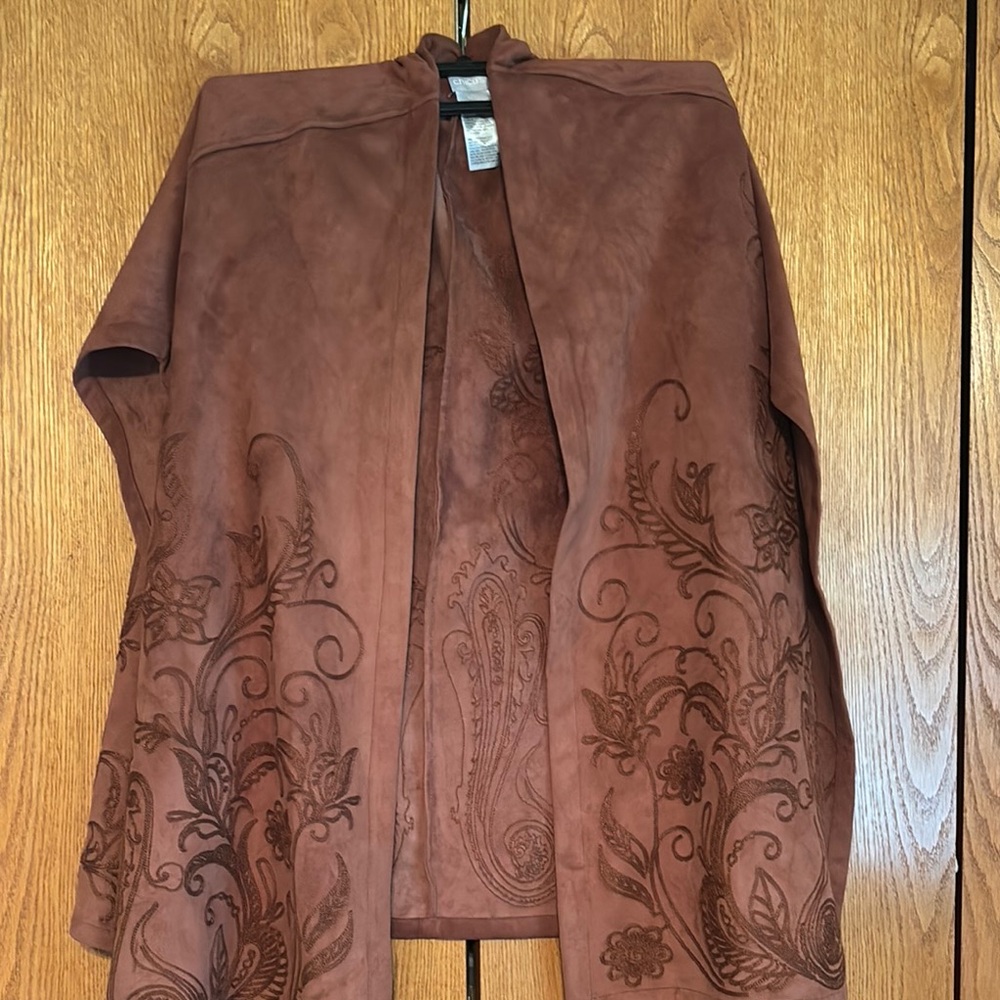 Chico's faux suede Brown Cape Poncho with Warm Tones, worn once, like new,